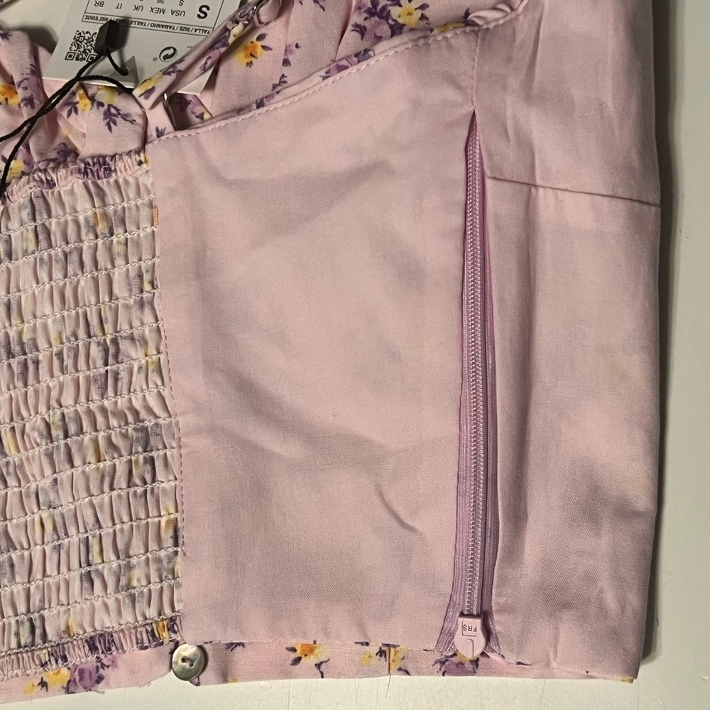 Zara Floral Print Bralette Crop Top Bustier Pink NWT small spaghetti straps - Picture 8 of 10